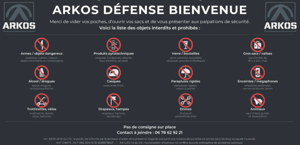 agent de sécurité procédant à une palpation de sécurité réglementaire
